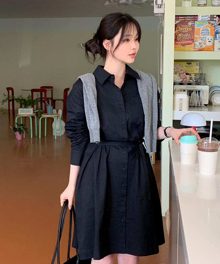 ミコットンシャツミニワンピース BLACK