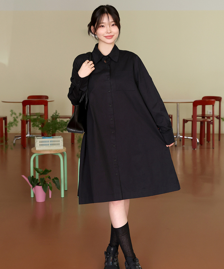 ミコットンシャツミニワンピース BLACK