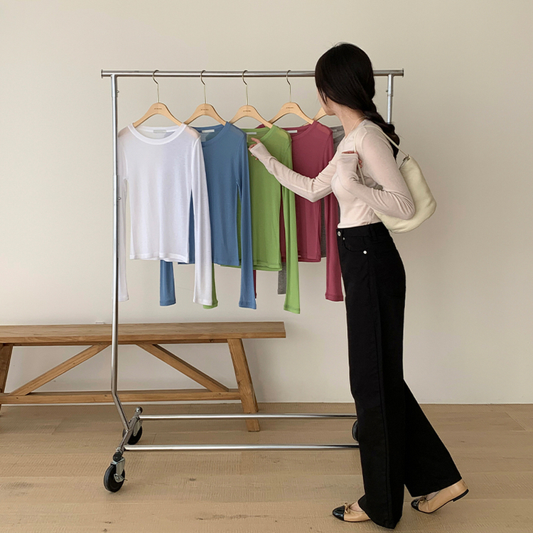 (テンセル100/7カラーのポイントアイテム/MD一押し*.*) ノアリン セミスリムフィット テンセルレイヤード長袖Tシャツ   IVORY