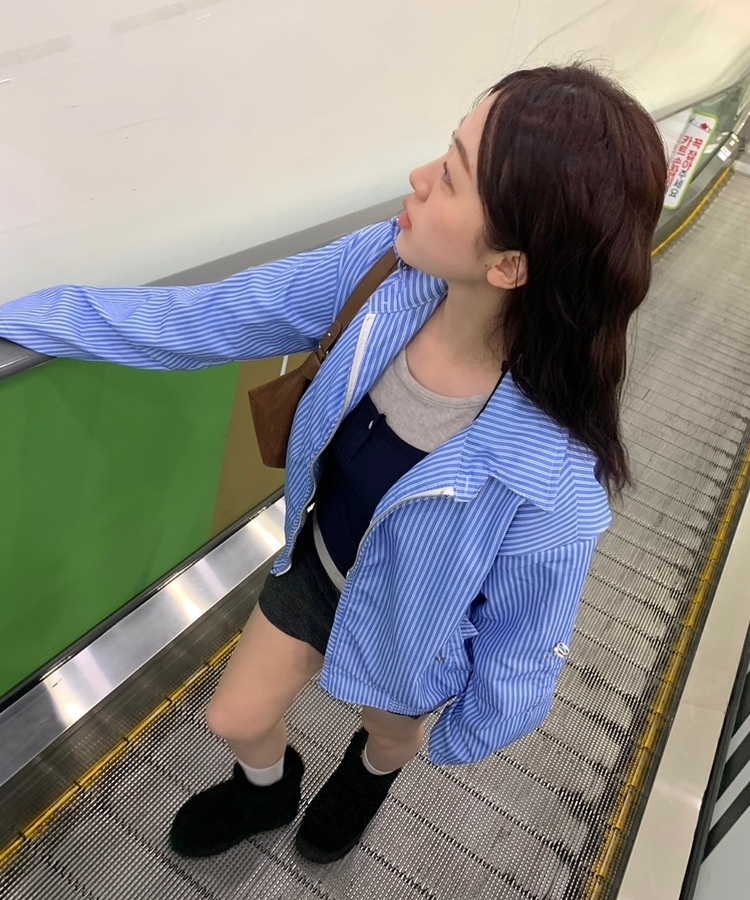 ストライプカラージップアップジャケット SKYBLUE