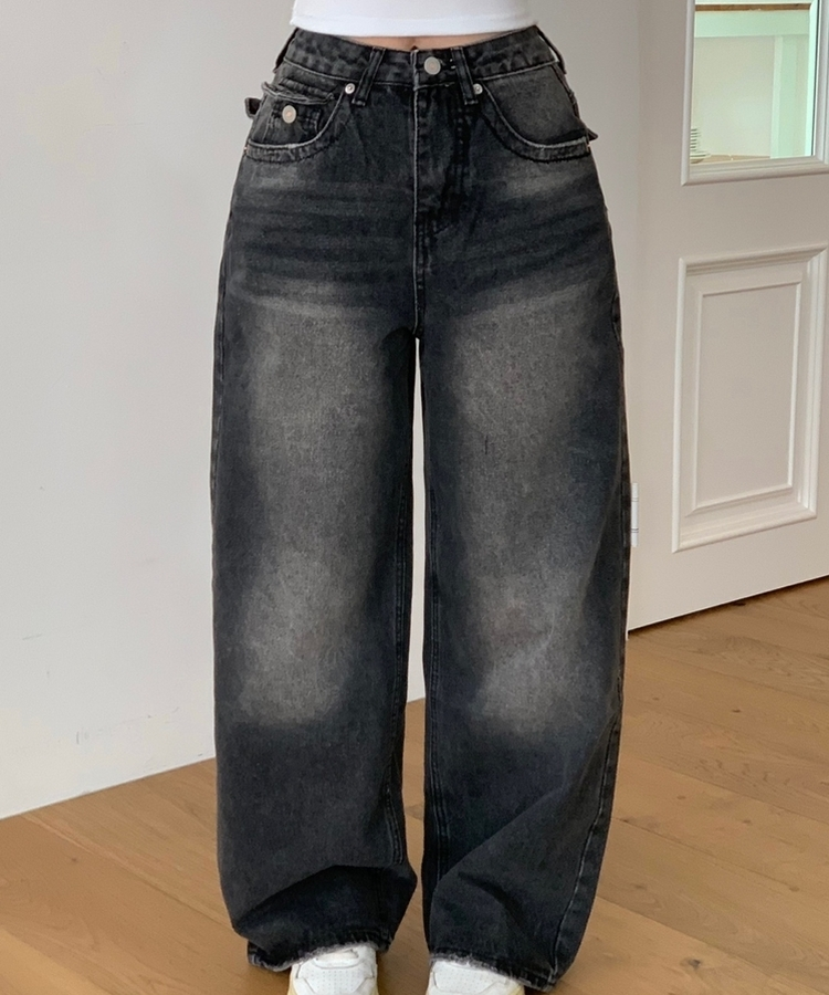 ウォッシングポケットワイドデニムパンツ BLACK DENIM