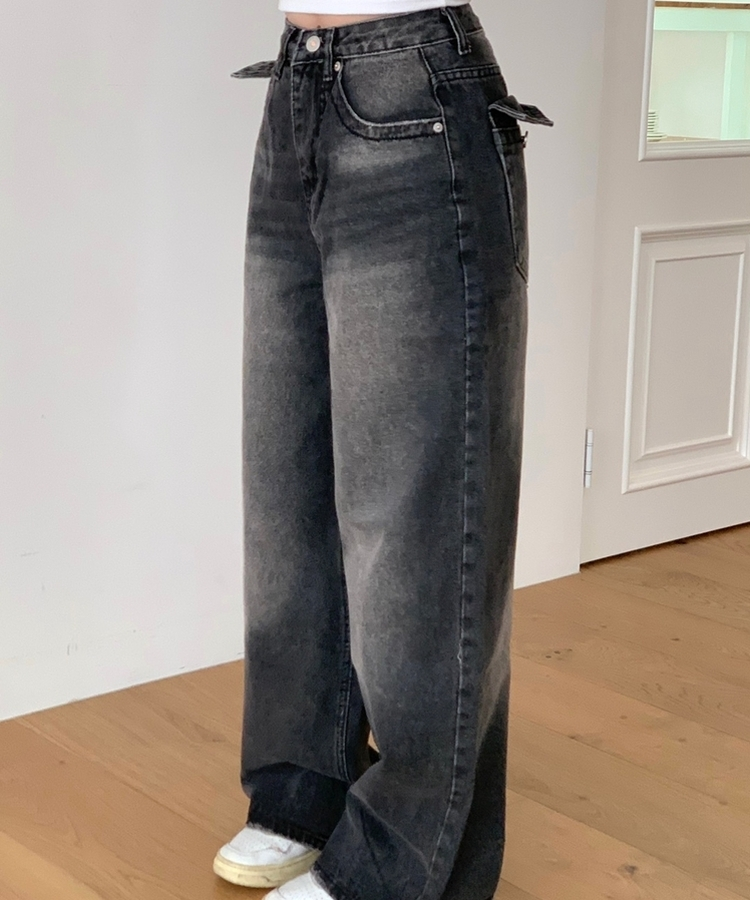 ウォッシングポケットワイドデニムパンツ BLACK DENIM
