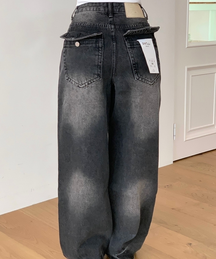 ウォッシングポケットワイドデニムパンツ BLACK DENIM