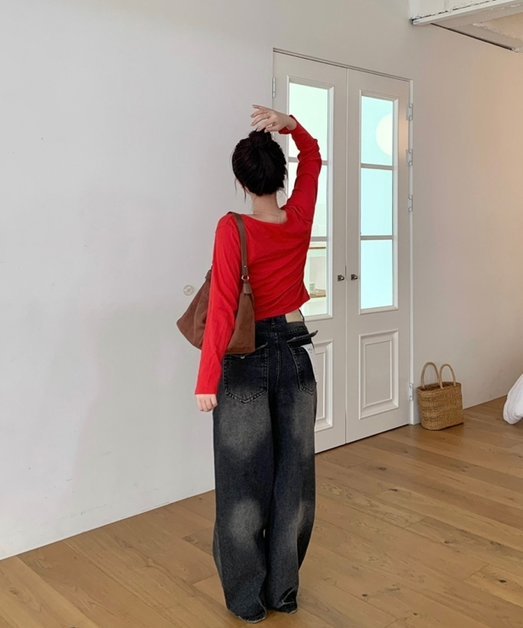 ウォッシングポケットワイドデニムパンツ BLACK DENIM