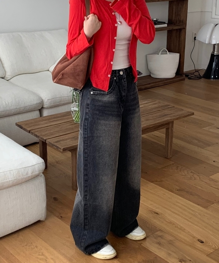 ウォッシングポケットワイドデニムパンツ BLACK DENIM