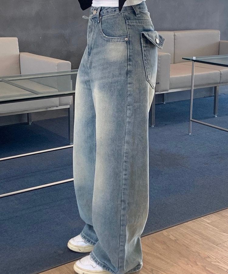 ウォッシングポケットワイドデニムパンツ LIGHT BLUE