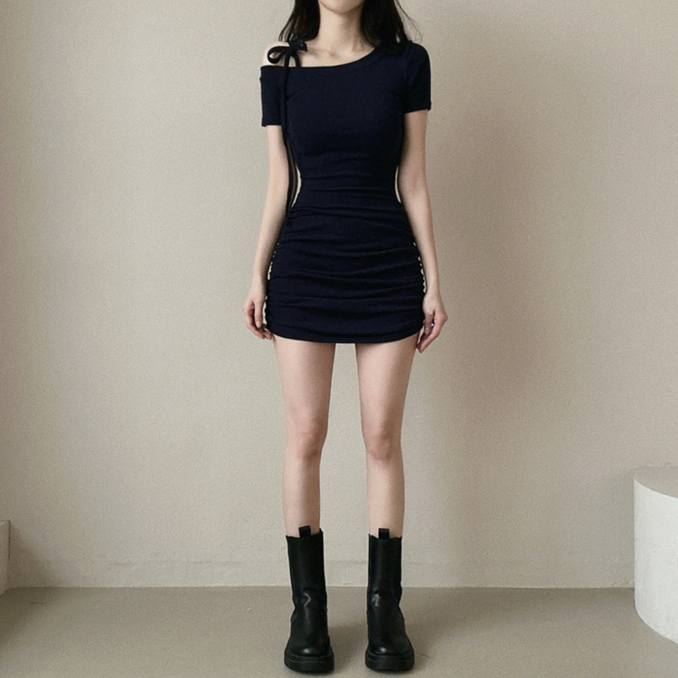 ワンオフショルダーミニワンピース NAVY