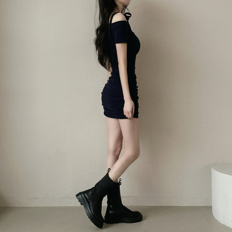 ワンオフショルダーミニワンピース NAVY