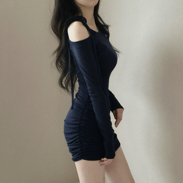 ワンオフショルダーミニワンピース NAVY