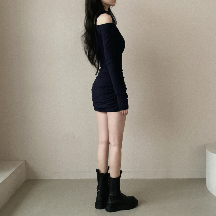 ワンオフショルダーミニワンピース NAVY