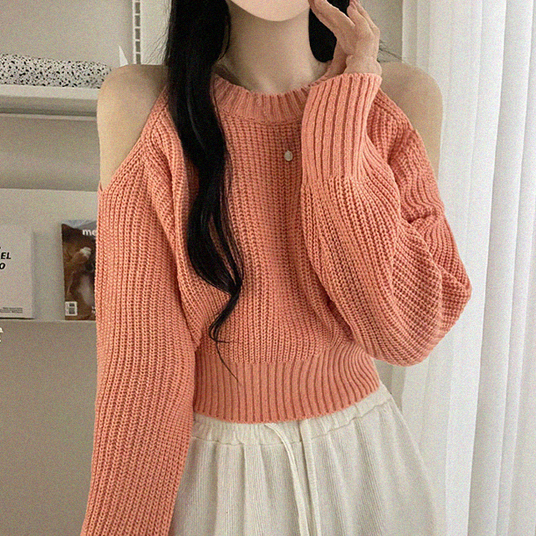 ワッぺンショルダースリットクロップニット APRICOT