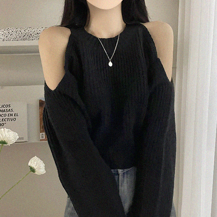 ワッぺンショルダースリットクロップニット BLACK
