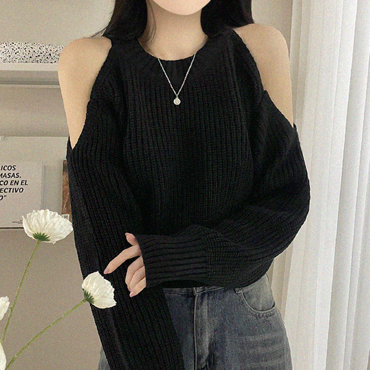 ワッぺンショルダースリットクロップニット BLACK