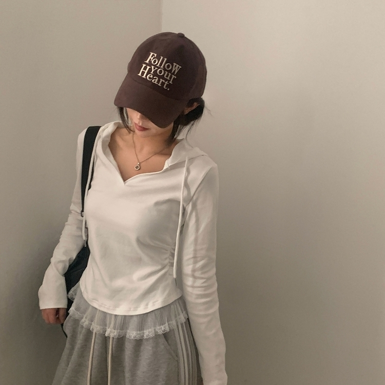 レースフードシャーリング長袖Tシャツ IVORY