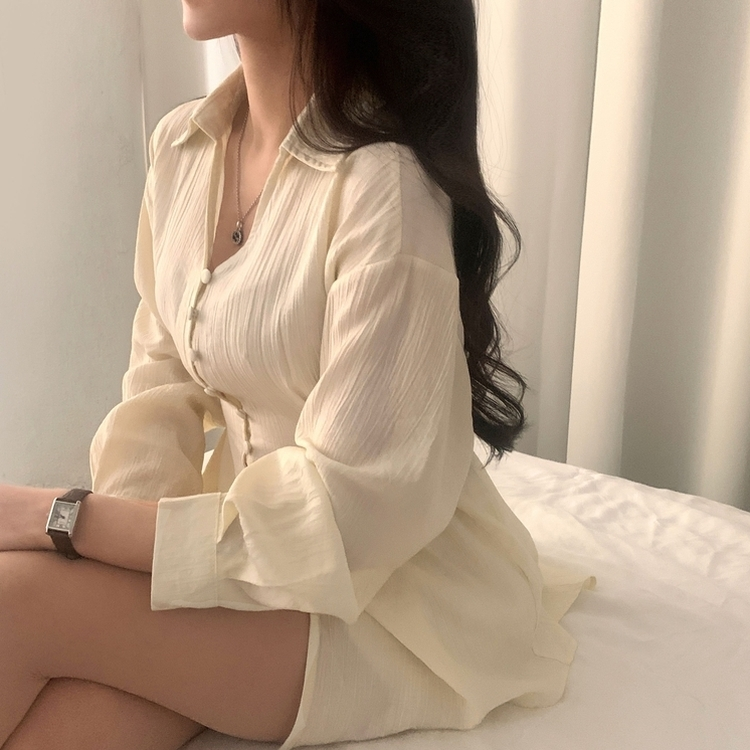 【SET】シフォンリボンロングブラウスセット BEIGE