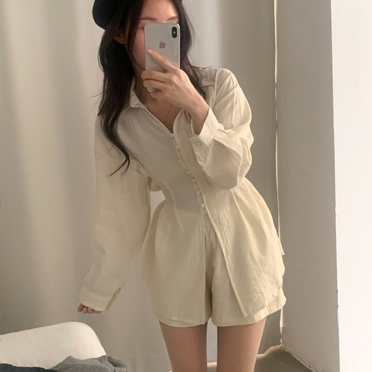 【SET】シフォンリボンロングブラウスセット BEIGE