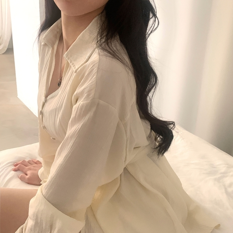【SET】シフォンリボンロングブラウスセット BEIGE