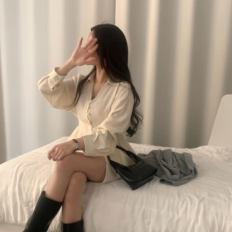 【SET】シフォンリボンロングブラウスセット BEIGE