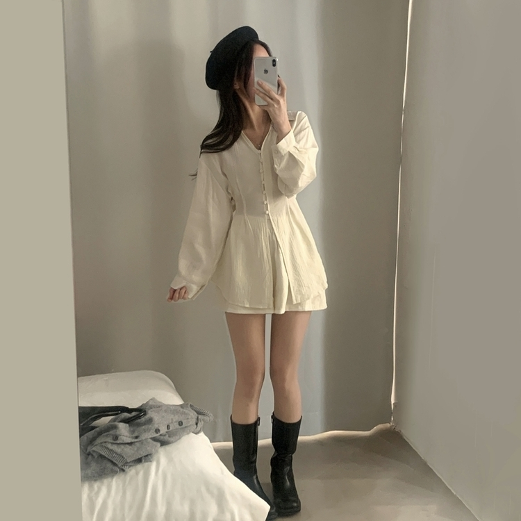 【SET】シフォンリボンロングブラウスセット BEIGE