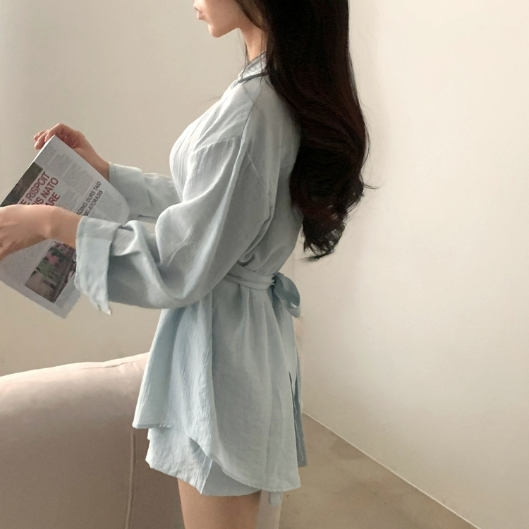 【SET】シフォンリボンロングブラウスセット SKY BLUE