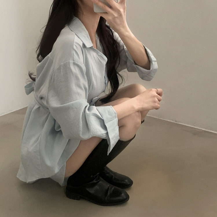 【SET】シフォンリボンロングブラウスセット SKY BLUE