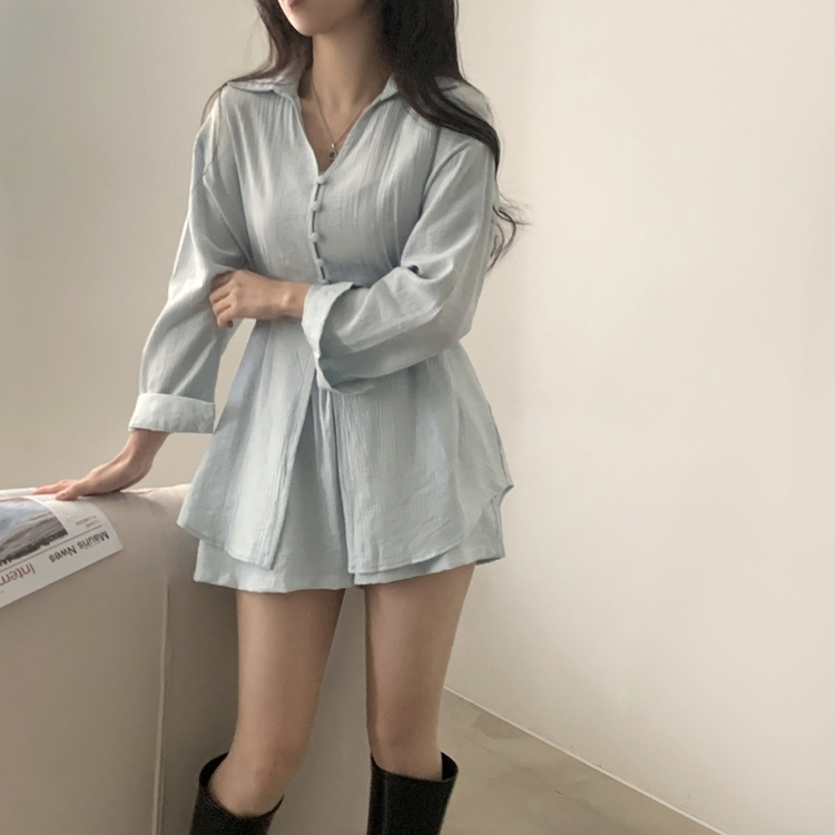 【SET】シフォンリボンロングブラウスセット SKY BLUE