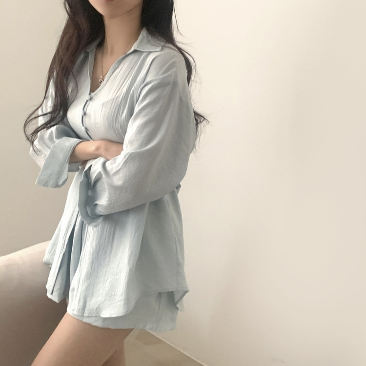 【SET】シフォンリボンロングブラウスセット SKY BLUE