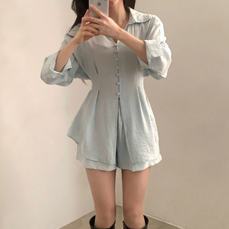 【SET】シフォンリボンロングブラウスセット SKY BLUE