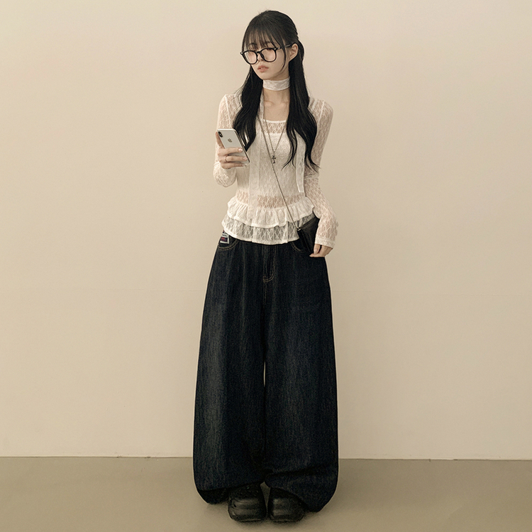 【タイ付き】シースルーフリルレイヤードブラウス WHITE
