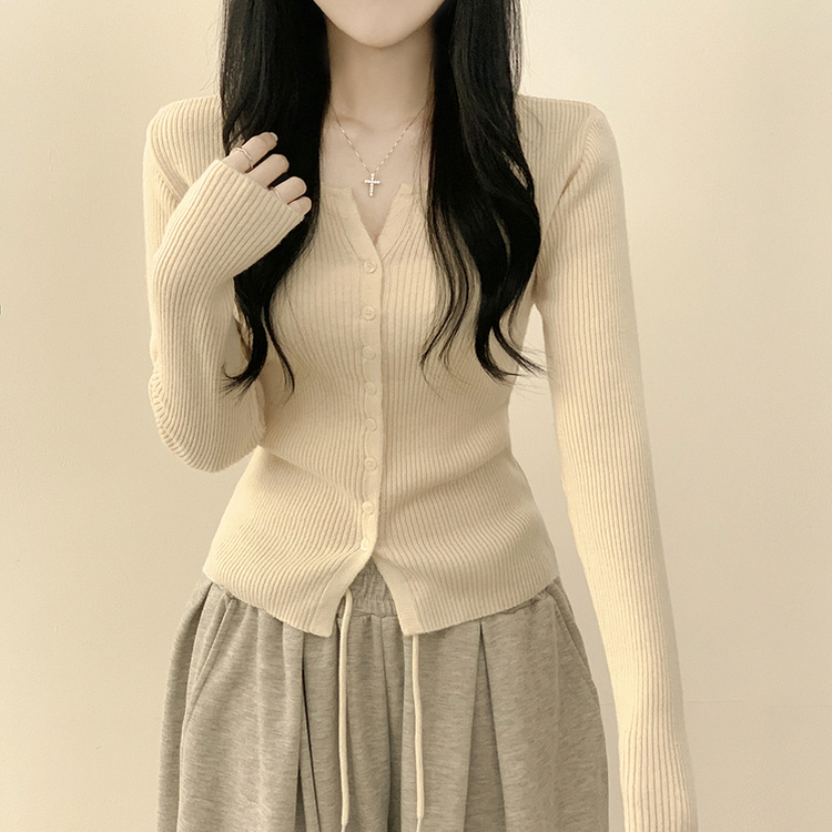 セミクロップスリットニットカーディガン(5color) LIGHT BEIGE