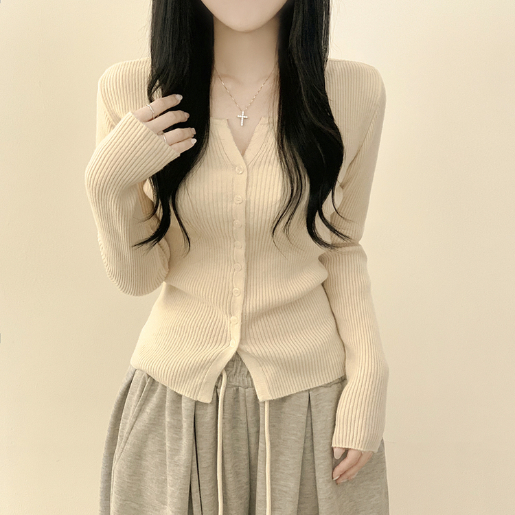 セミクロップスリットニットカーディガン(5color) LIGHT BEIGE