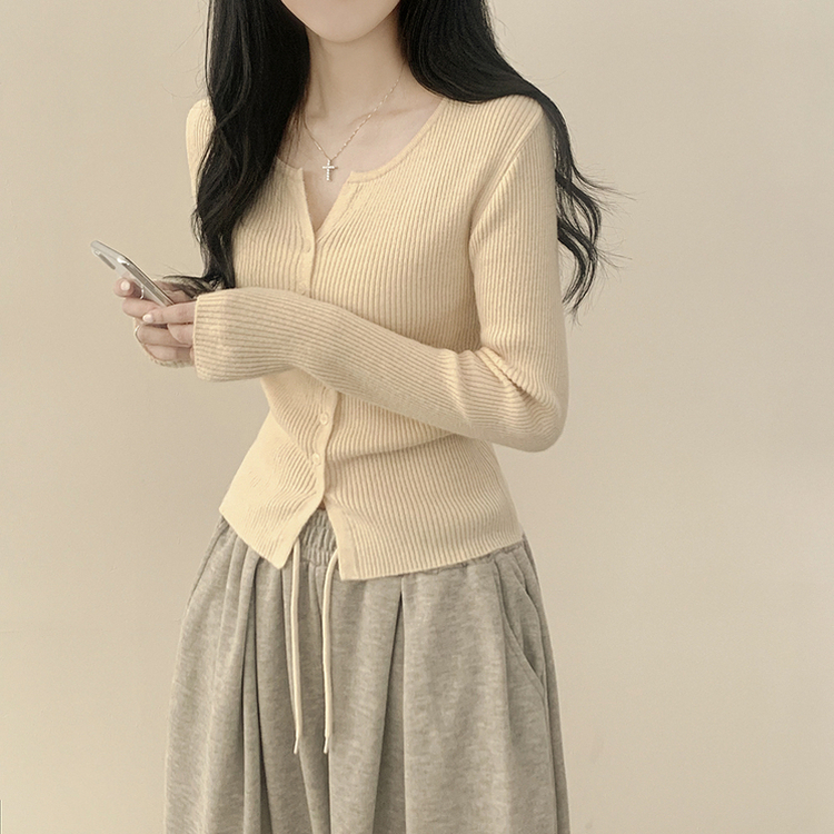 セミクロップスリットニットカーディガン(5color) LIGHT BEIGE