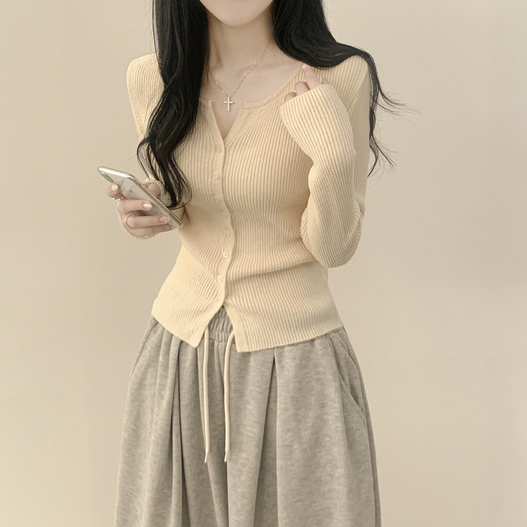 セミクロップスリットニットカーディガン(5color) LIGHT BEIGE