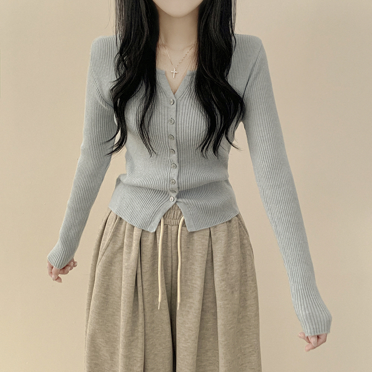 セミクロップスリットニットカーディガン(5color) SKYBLUE