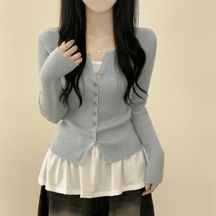 セミクロップスリットニットカーディガン(5color) SKYBLUE