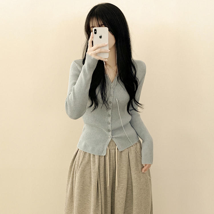 セミクロップスリットニットカーディガン(5color) SKYBLUE