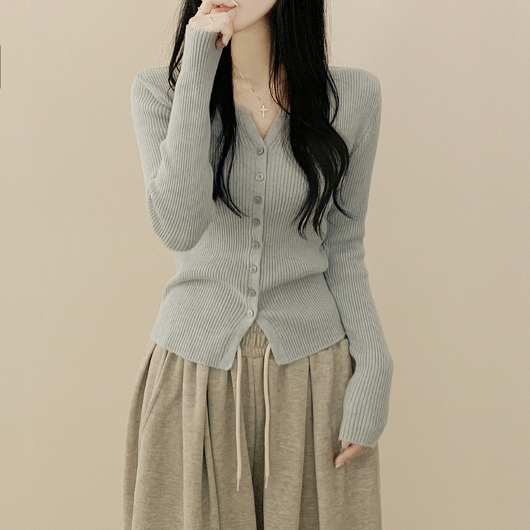 セミクロップスリットニットカーディガン(5color) SKYBLUE