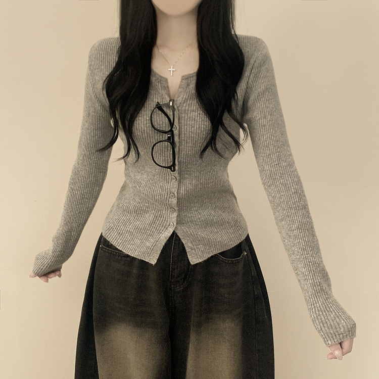 セミクロップスリットニットカーディガン(5color) LIGHT GREY