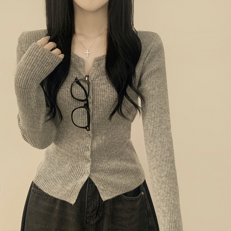 セミクロップスリットニットカーディガン(5color) LIGHT GREY