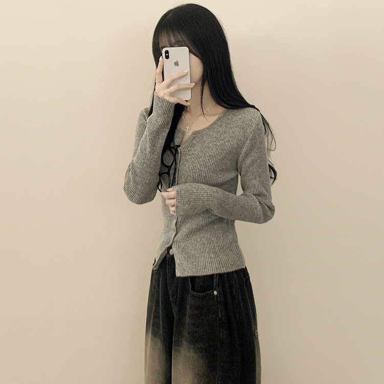 セミクロップスリットニットカーディガン(5color) LIGHT GREY