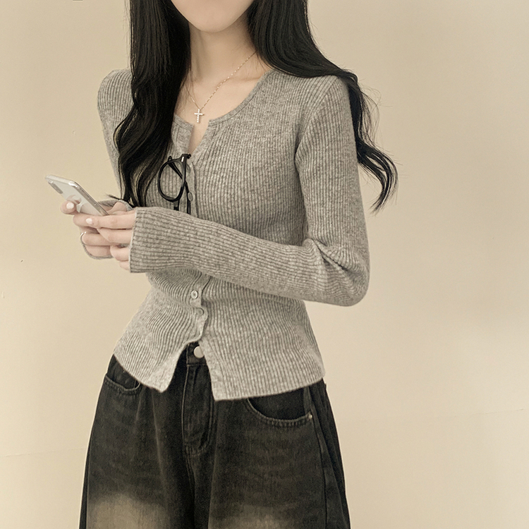 セミクロップスリットニットカーディガン(5color) LIGHT GREY