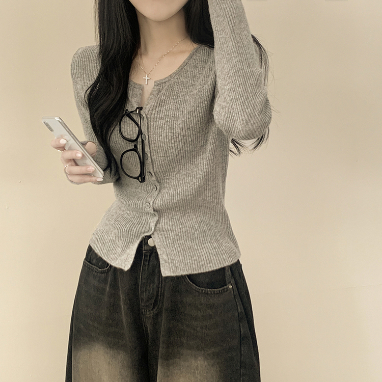 セミクロップスリットニットカーディガン(5color) LIGHT GREY