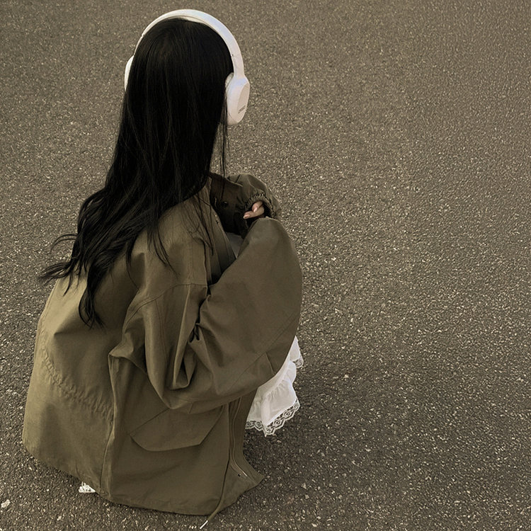 보호본능 귀여운 빈티지 스트링 야상 벌룬자켓 아방핏 봄점퍼 빅사이즈 모리걸룩 카키