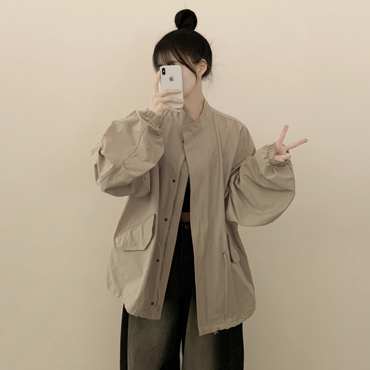 보호본능 귀여운 빈티지 스트링 야상 벌룬자켓 아방핏 봄점퍼 빅사이즈 모리걸룩 연베이지