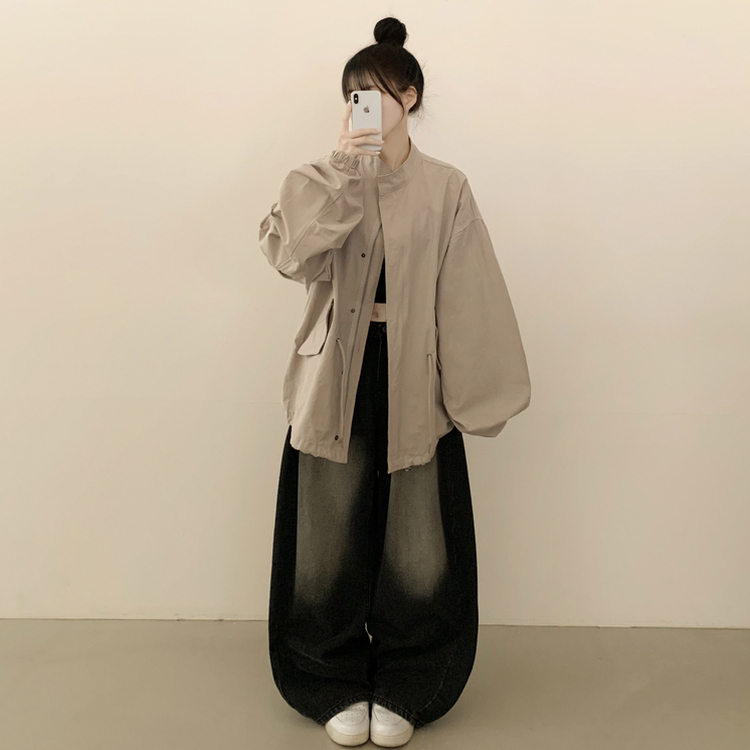 보호본능 귀여운 빈티지 스트링 야상 벌룬자켓 아방핏 봄점퍼 빅사이즈 모리걸룩 연베이지