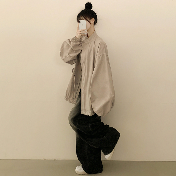 보호본능 귀여운 빈티지 스트링 야상 벌룬자켓 아방핏 봄점퍼 빅사이즈 모리걸룩 연베이지