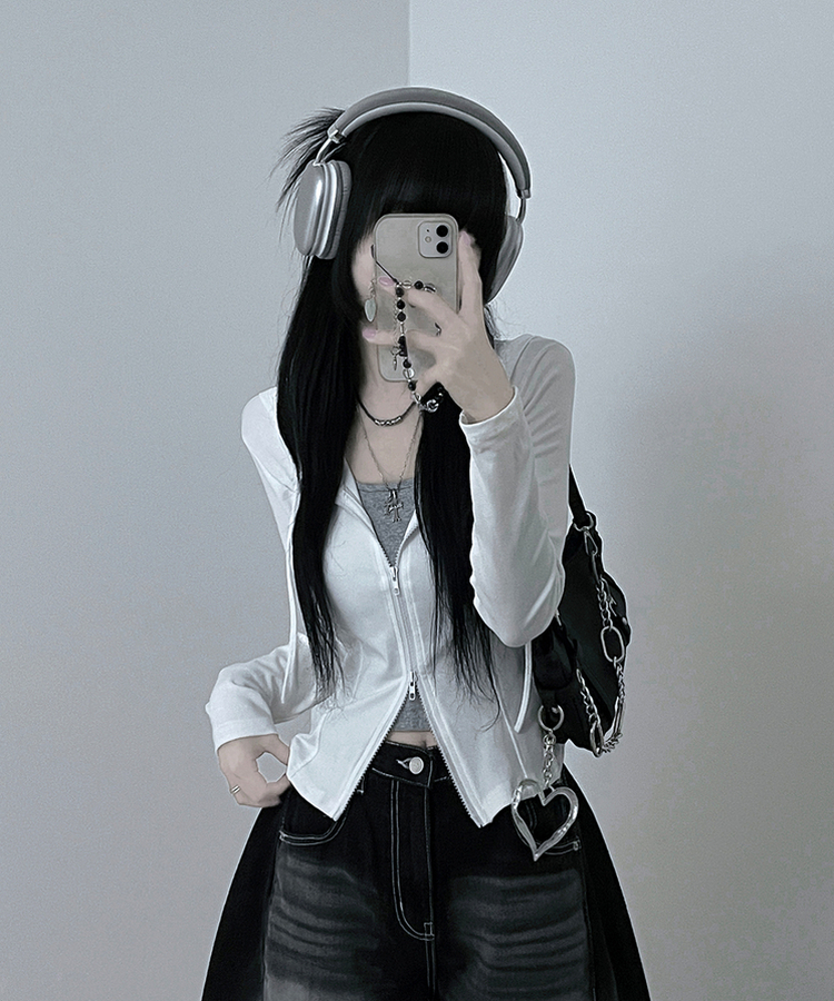 スリットラインコットンフードジップアップ IVORY