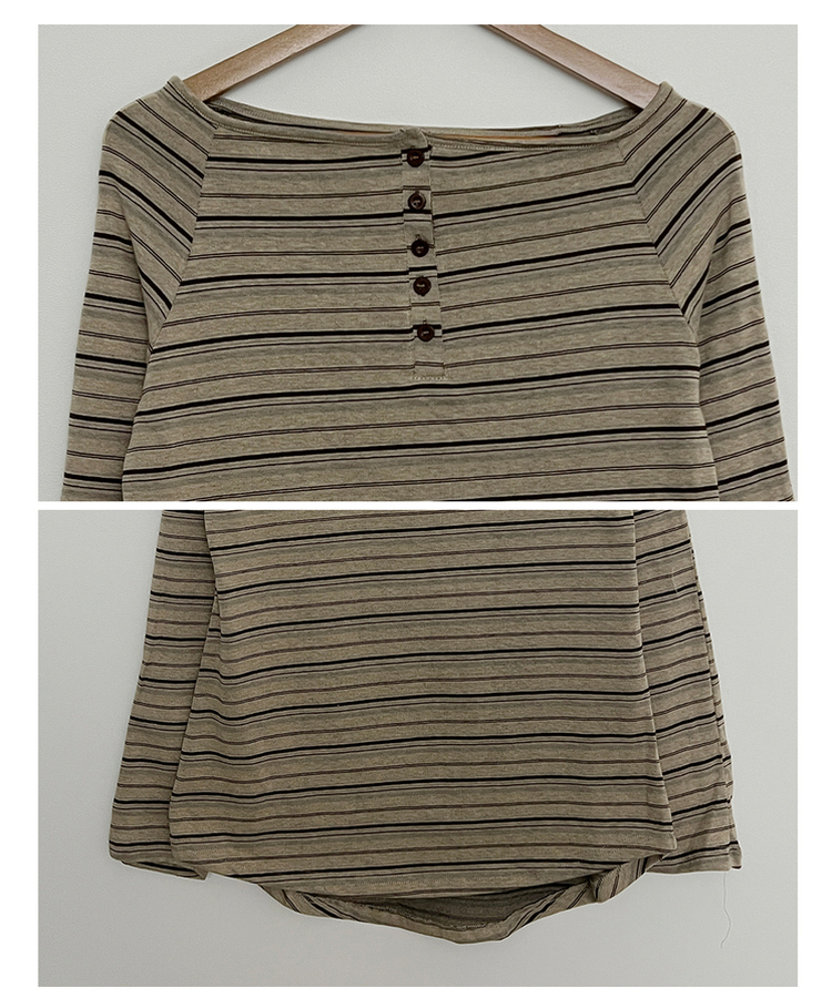 オフショルダーストライプ長袖Tシャツ