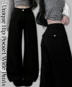 コットンポケットストレートワイドパンツ BLACK