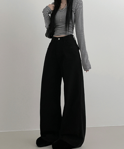 コットンポケットストレートワイドパンツ BLACK